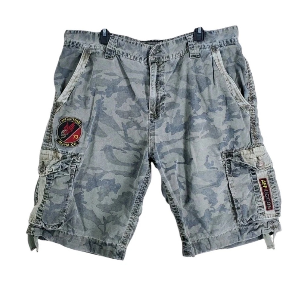 Affliction Jort Shorts Cargo Camo Mens 40 Grunge Gray Black Relaxed Fit (39x12) - Picture 12 of 13